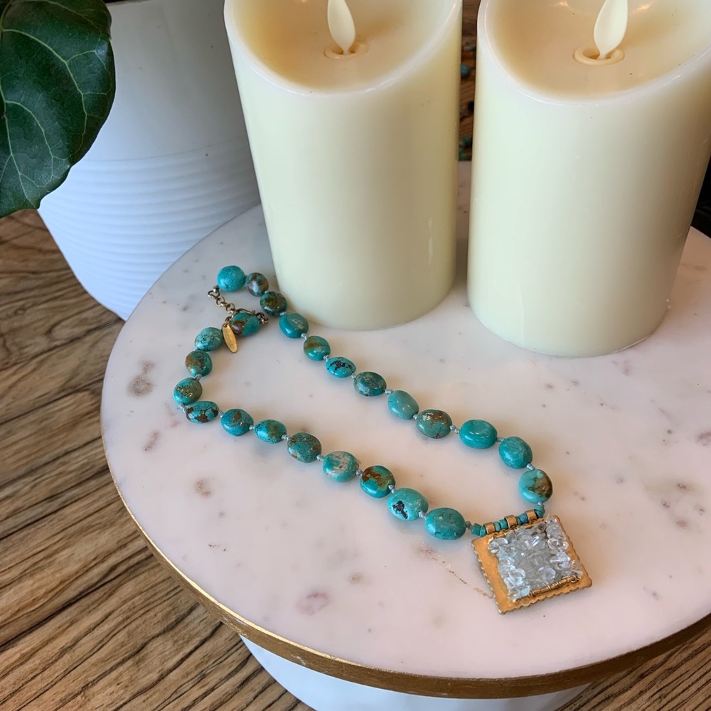 Wendy Mink turquoise and white crystal necklace